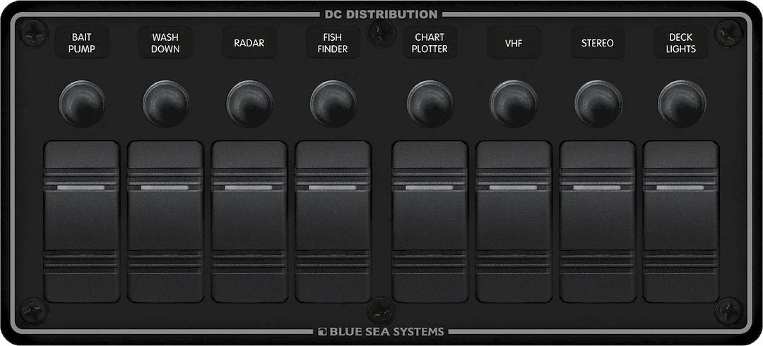 Blue Sea Panel H2O 12Vdc Clb 8Pos Blk H – Marine Boat Replacement Part