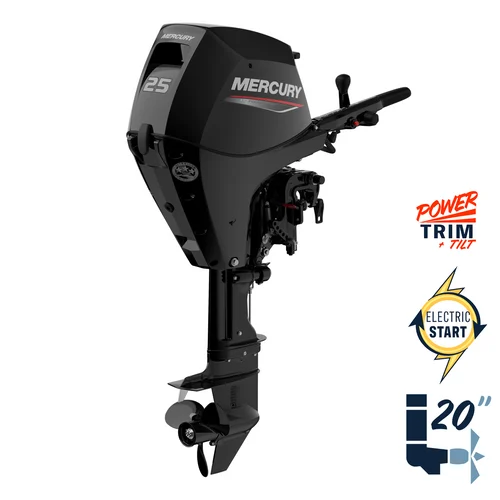 New Mercury 25ELHPT 20" Shaft Electric Start Power Trim Four Stroke Tiller Outboard 1A25411BK