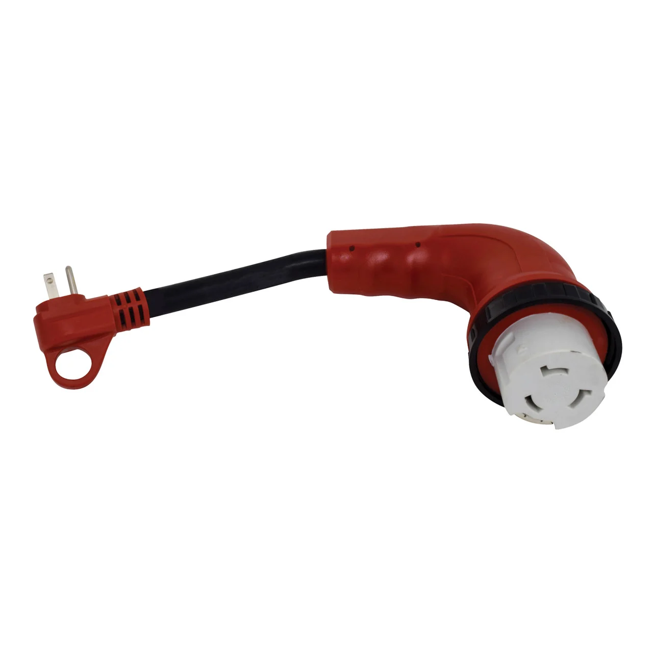 Valterra A10-1550D90 Mighty Cord 90° Detachable 12" Locking LED Adapter Extension w/Handle - 15AM to 50AF, Red (Bulk) - A10-1550D90