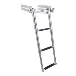 304 SS Wide Mount Under Platform Shelved Ladder, Spring Loaded w/Latch, 3-Step