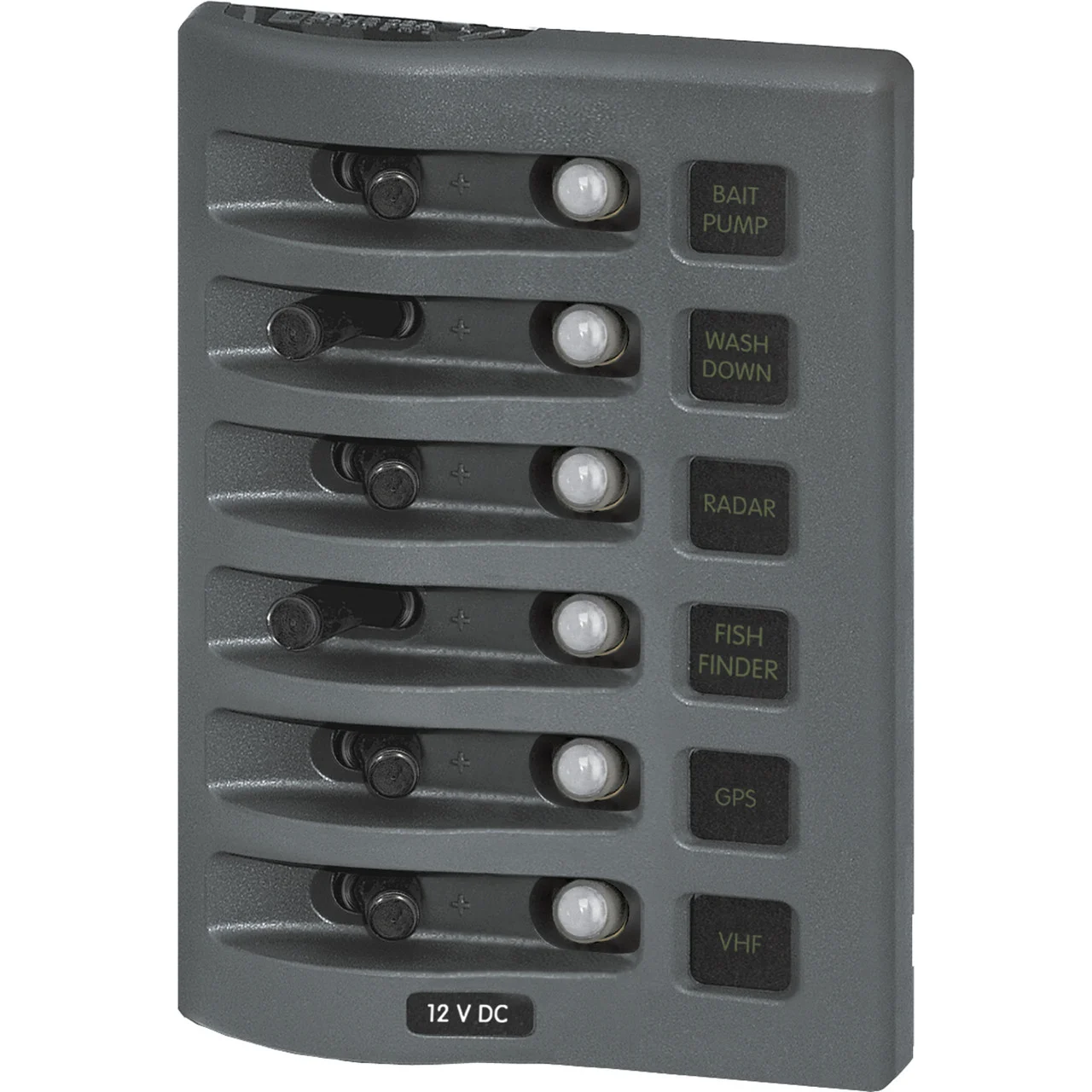 Blue Sea Systems 4376-BSS WeatherDeck 12V DC Waterproof Circuit Breaker Panel - Gray, 6 Positions - 4376-BSS