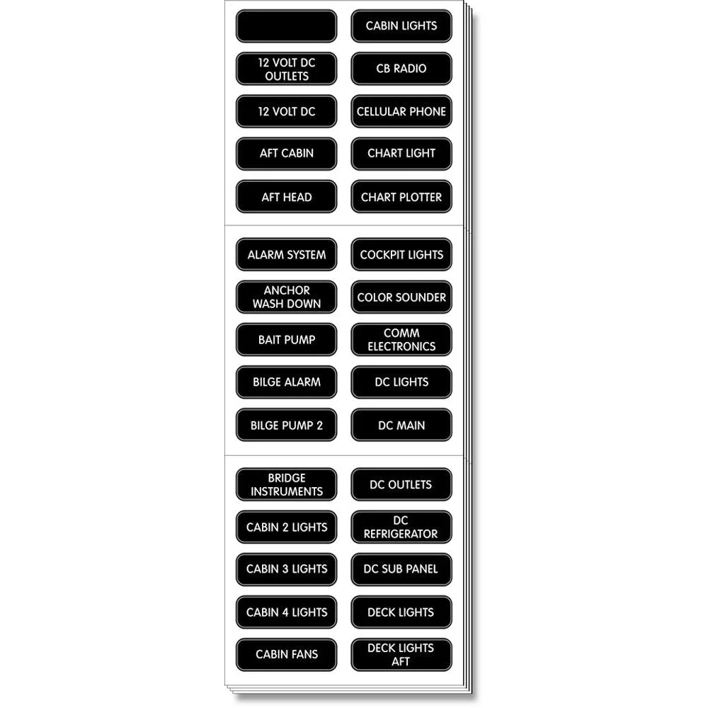Blue Sea 8039 DC Panel Extended 120 Label Set