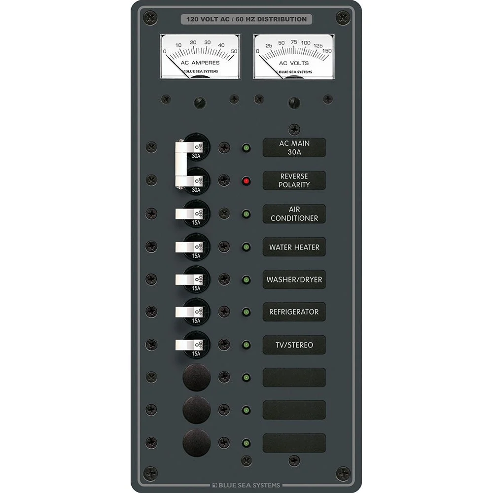 Blue Sea Systems 8074 AC Main +8 Positions Toggle Circuit Breaker Panel - White Switches – Marine Electrical Replacement Part