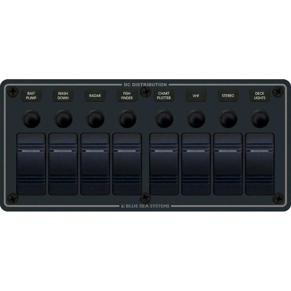 Blue Sea 8371 Water Resistant Panel - 8 Position - Black - Horizontal Mount