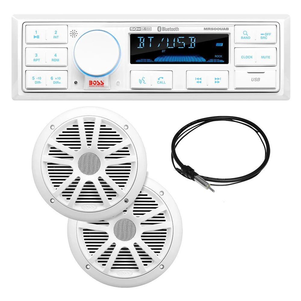 Boss Audio MCK500WB.6 Kit w/MR500UAB, 2 MR6W Speakers, MRANT10 Antenna, & White Remote – Marine Boat Replacement Part
