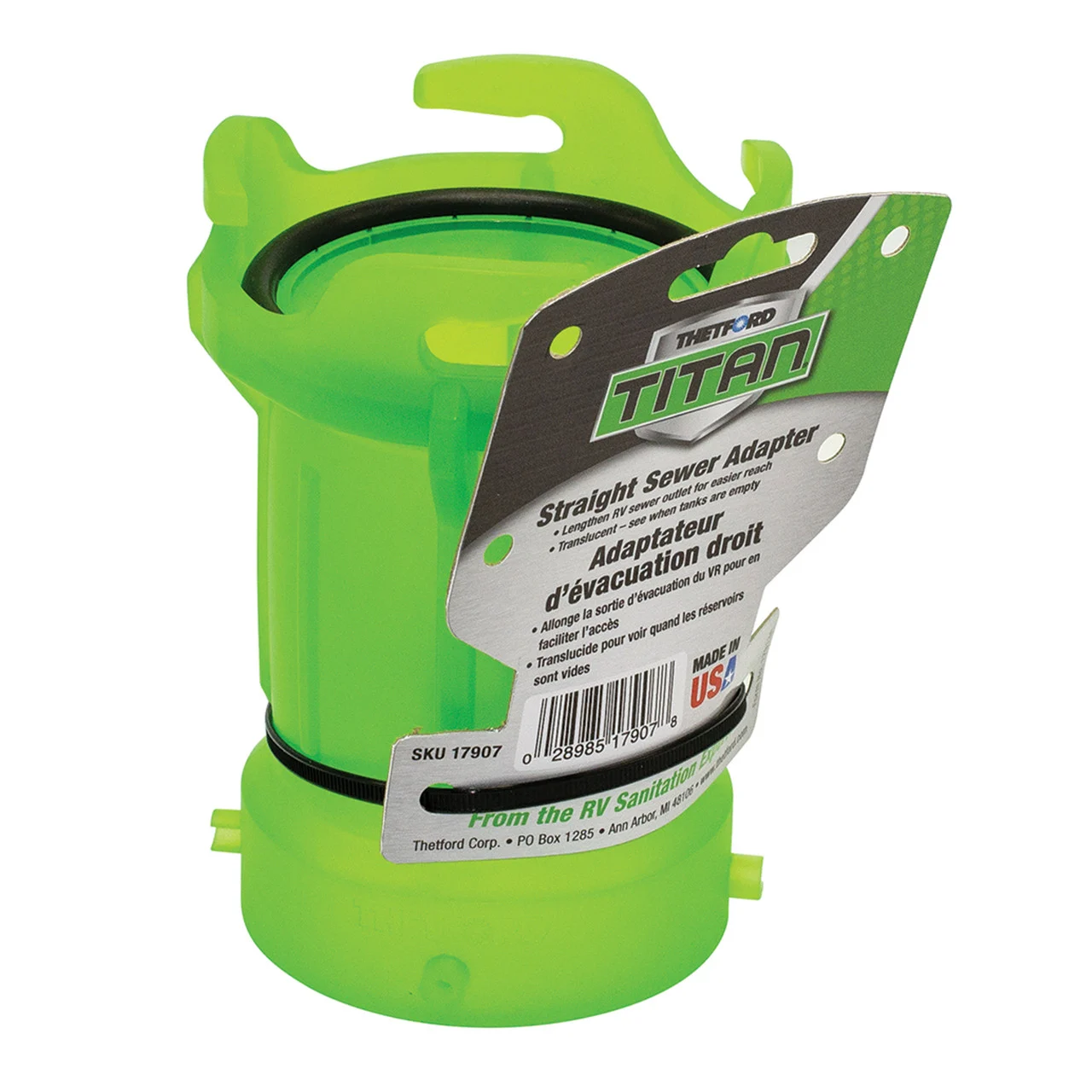 Thetford 17907 Titan Straight Sewer Adapter - Translucent Green - 17907