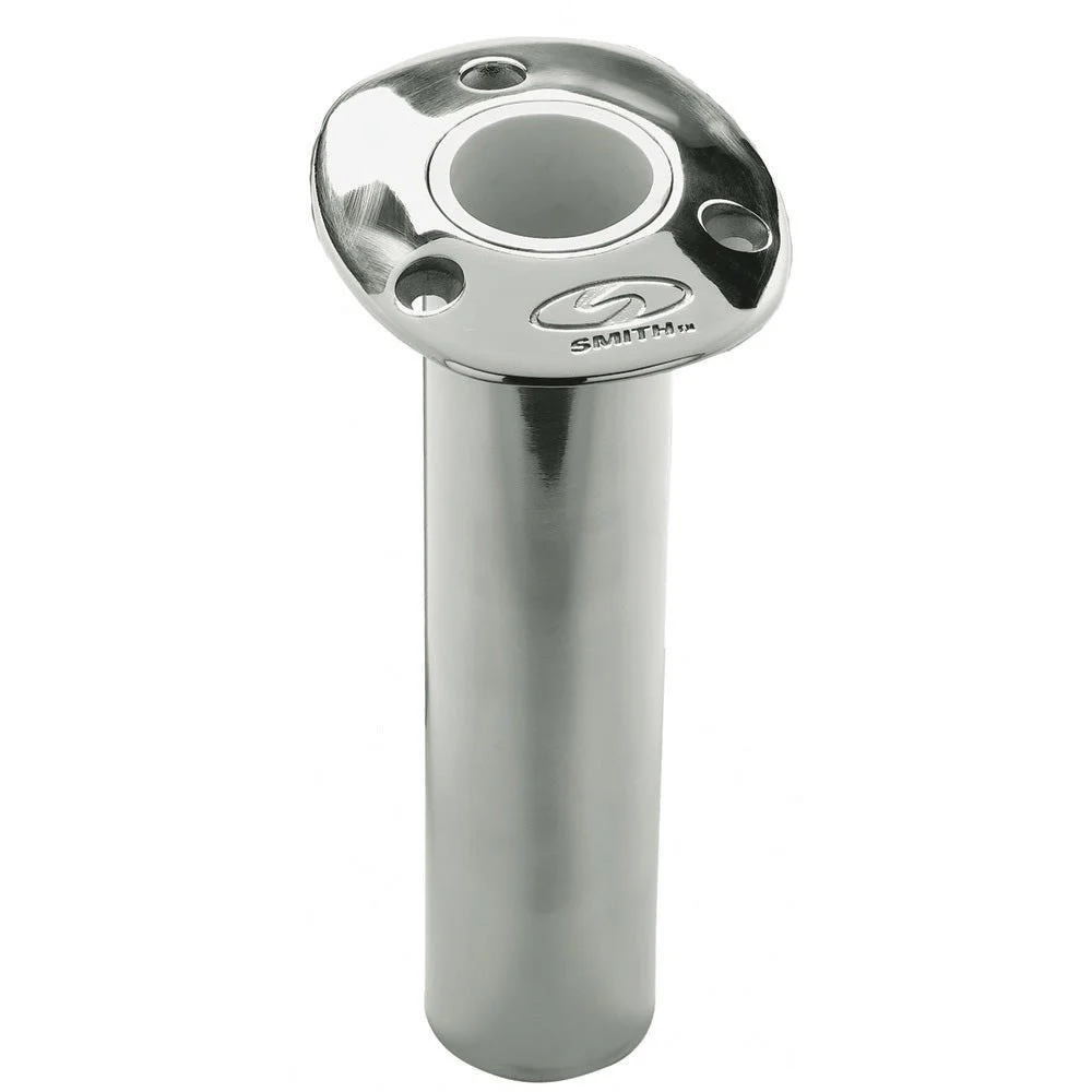 C.E. Smith Flush Mount Rod Holder - 0 Degree & 9" Depth - Stainless Steel - Cast Bottom - White Vinyl Line – Marine Boat Replacement Part