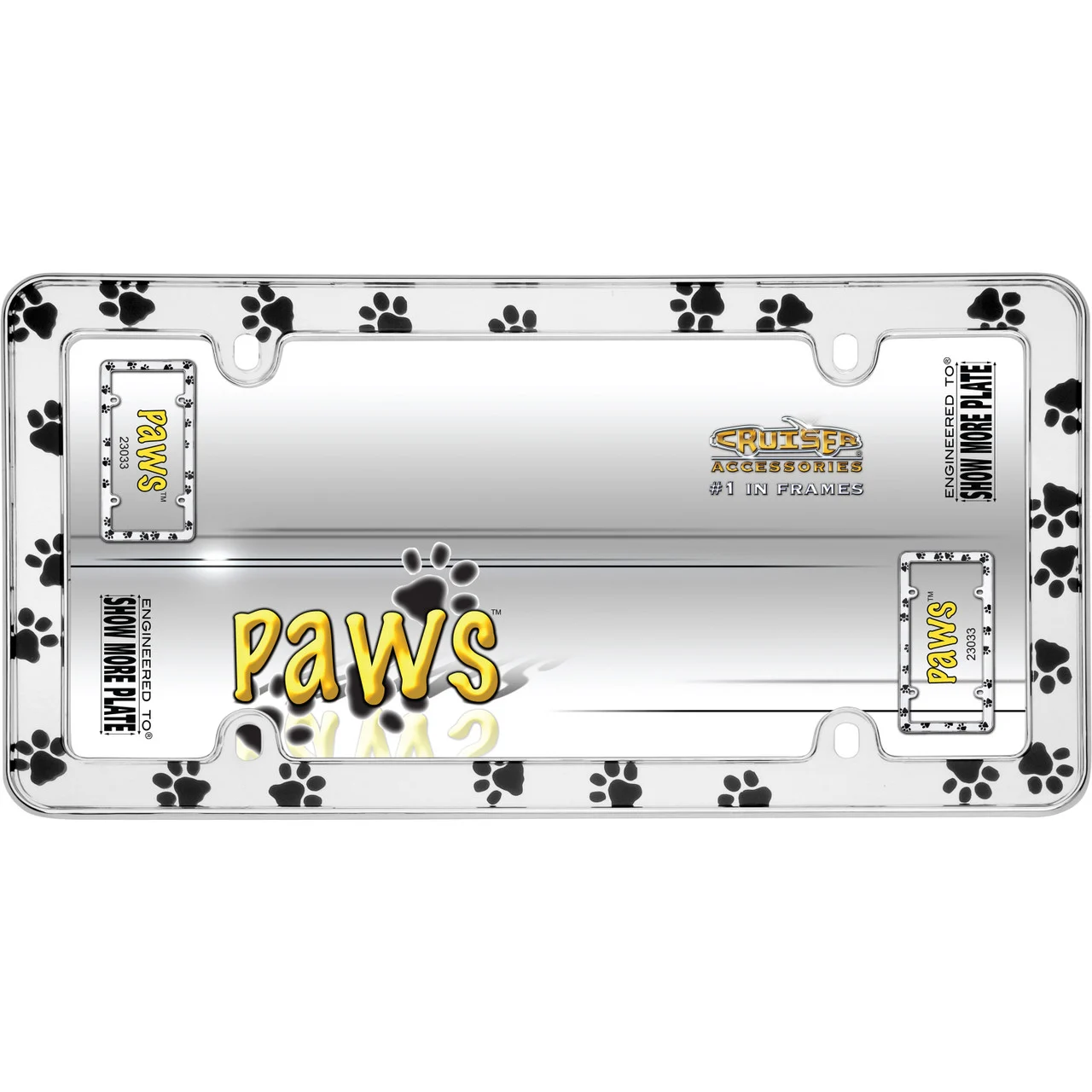 Cruiser Accessories 23033 Paws License Plate Frame - Chrome - 23033