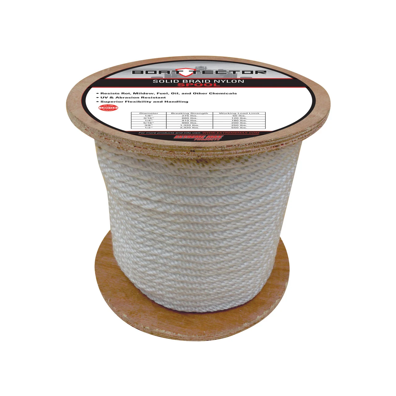 Extreme Max 3006.2204 BoatTector Solid Braid Nylon Rope - 3/8" x 250', White - 3006.2204