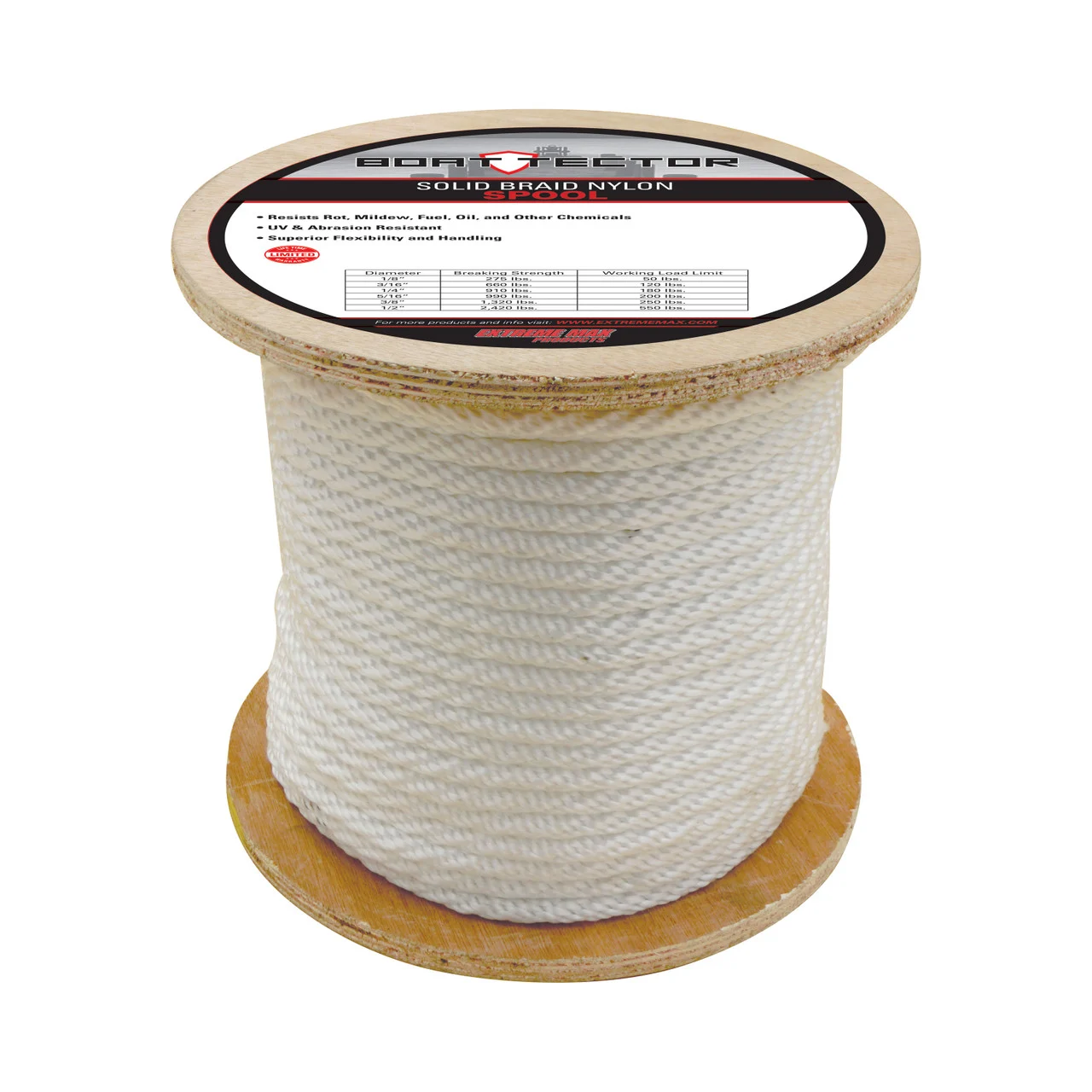 Extreme Max 3006.2216 BoatTector Solid Braid Nylon Rope - 1/2" x 500', White - 3006.2216