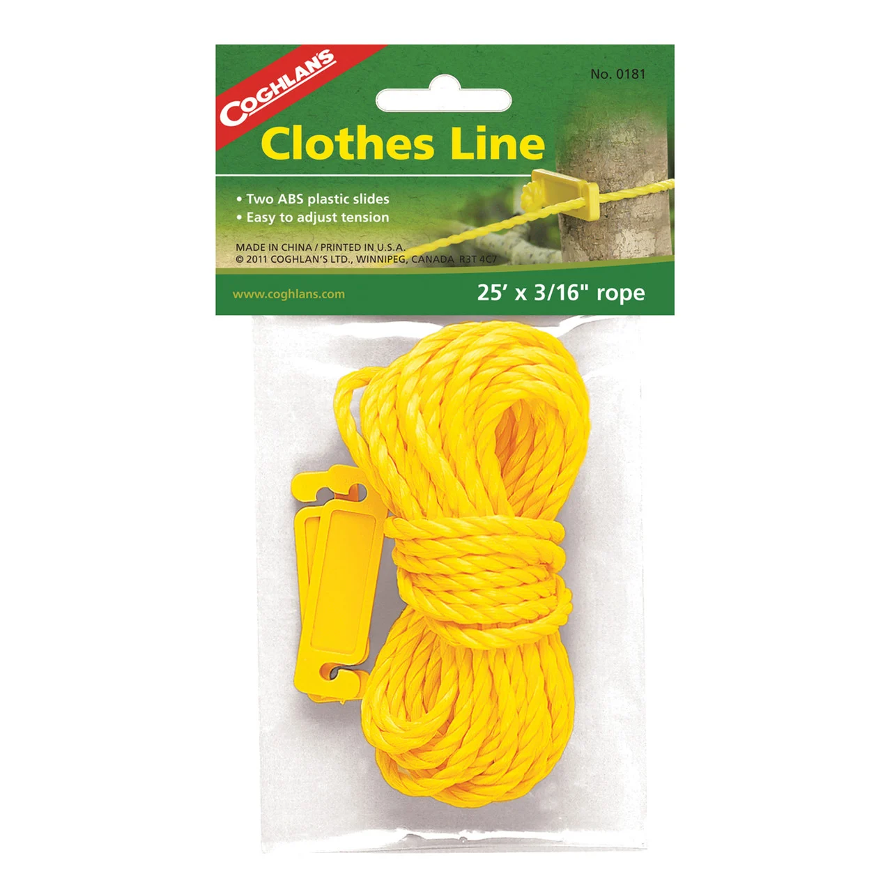 Coghlan's 0181 Clothes Line with Plastic Slides - 3/16" x 25' - 181