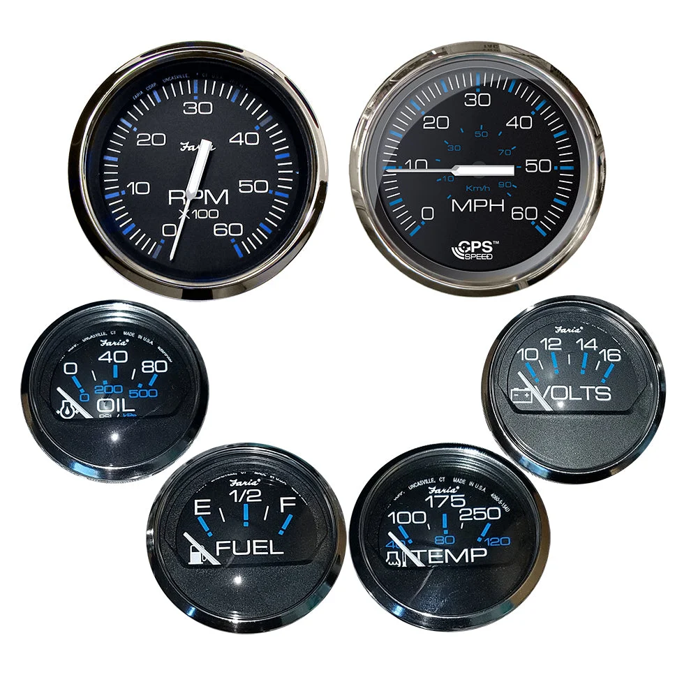 Faria Chesapeake Black w/Stainless Steel Bezel Boxed Set of 6