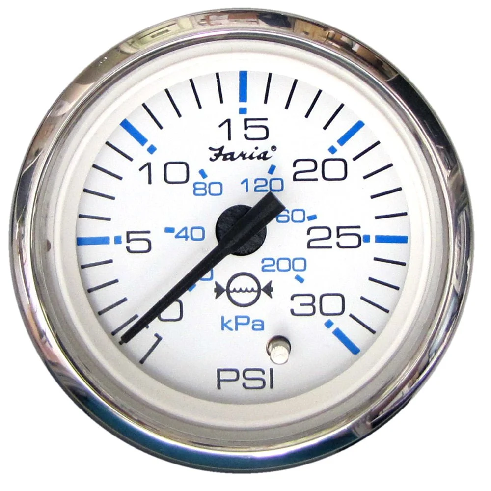 Faria Beede Instruments Chesapeake White SS 2" Water Pressure Gauge (30 PSI) – Marine Boat Replacement Part