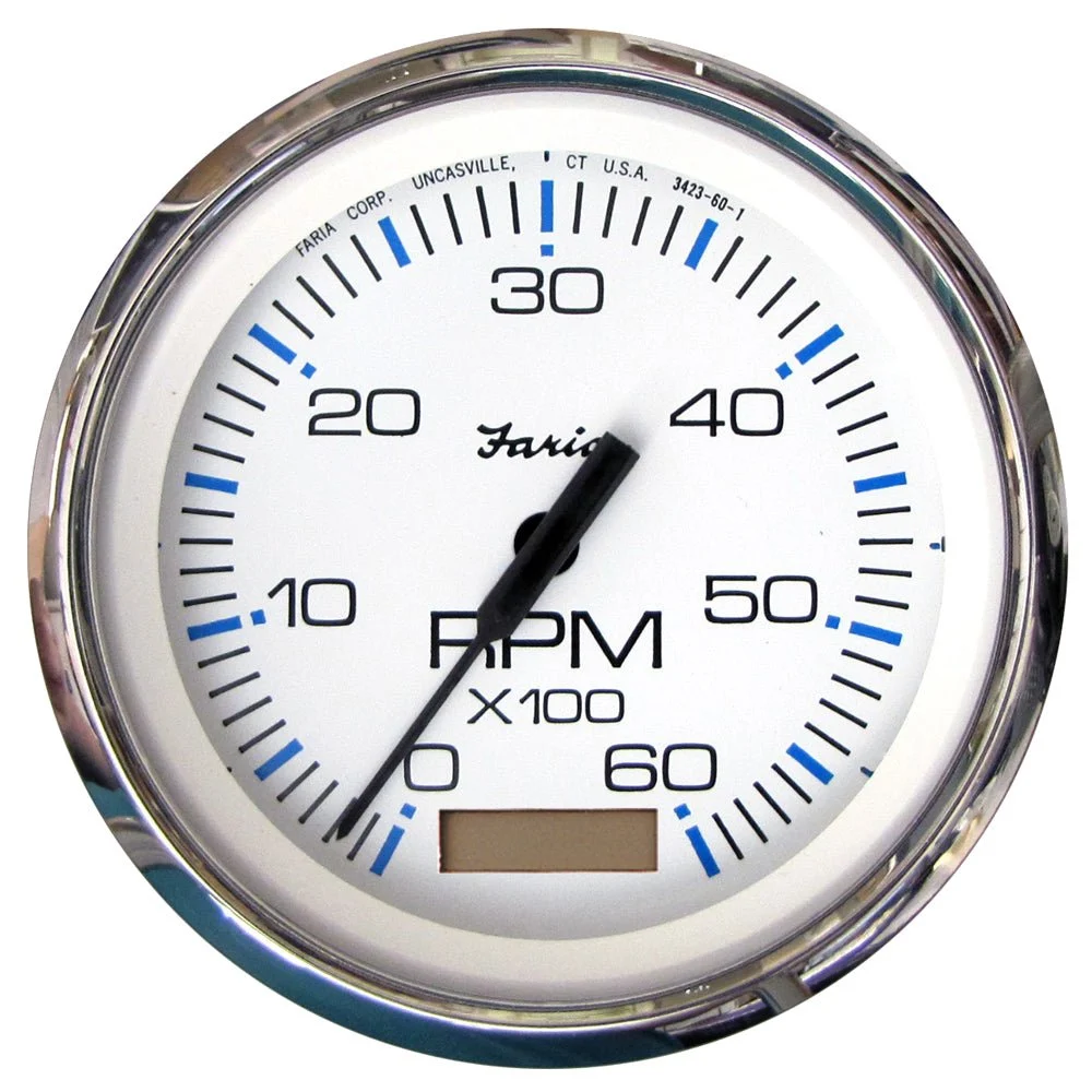 Faria Beede Instruments Inboard Chesapeake White SS 4" Tachometer w/Hourmeter - 6000 RPM (Gas)(Inboard)