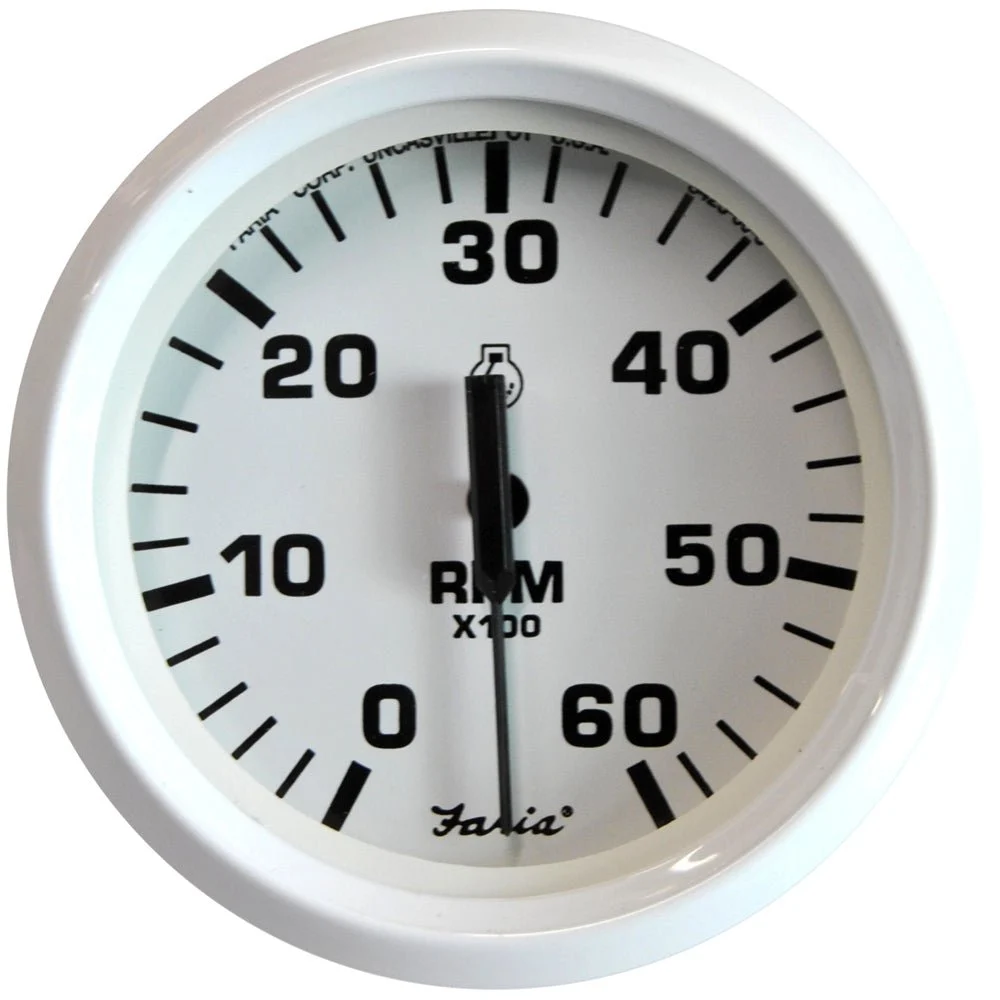 Faria Beede Instruments Inboard Dress White 4" Tachometer - 6000 RPM (Gas) (Inboard & I/O)
