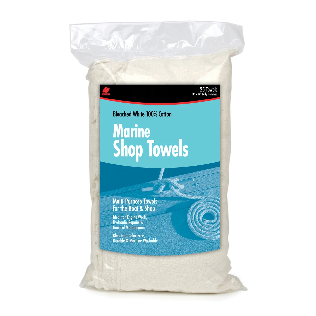 Buffalo 62031C Cotton Marine Shop Towels - White, 25 Pack - 62031C