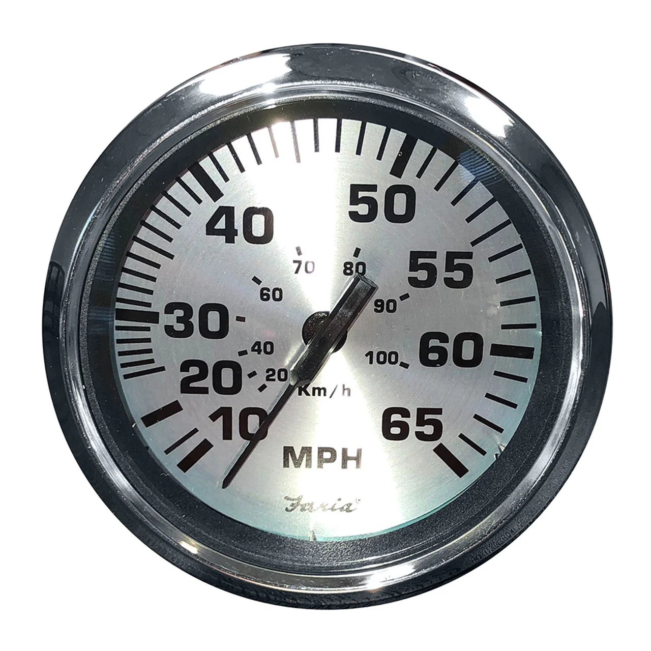 Faria 36010 Spun Speedometer Gauge 4" - Silver, 65 MPH - 36010