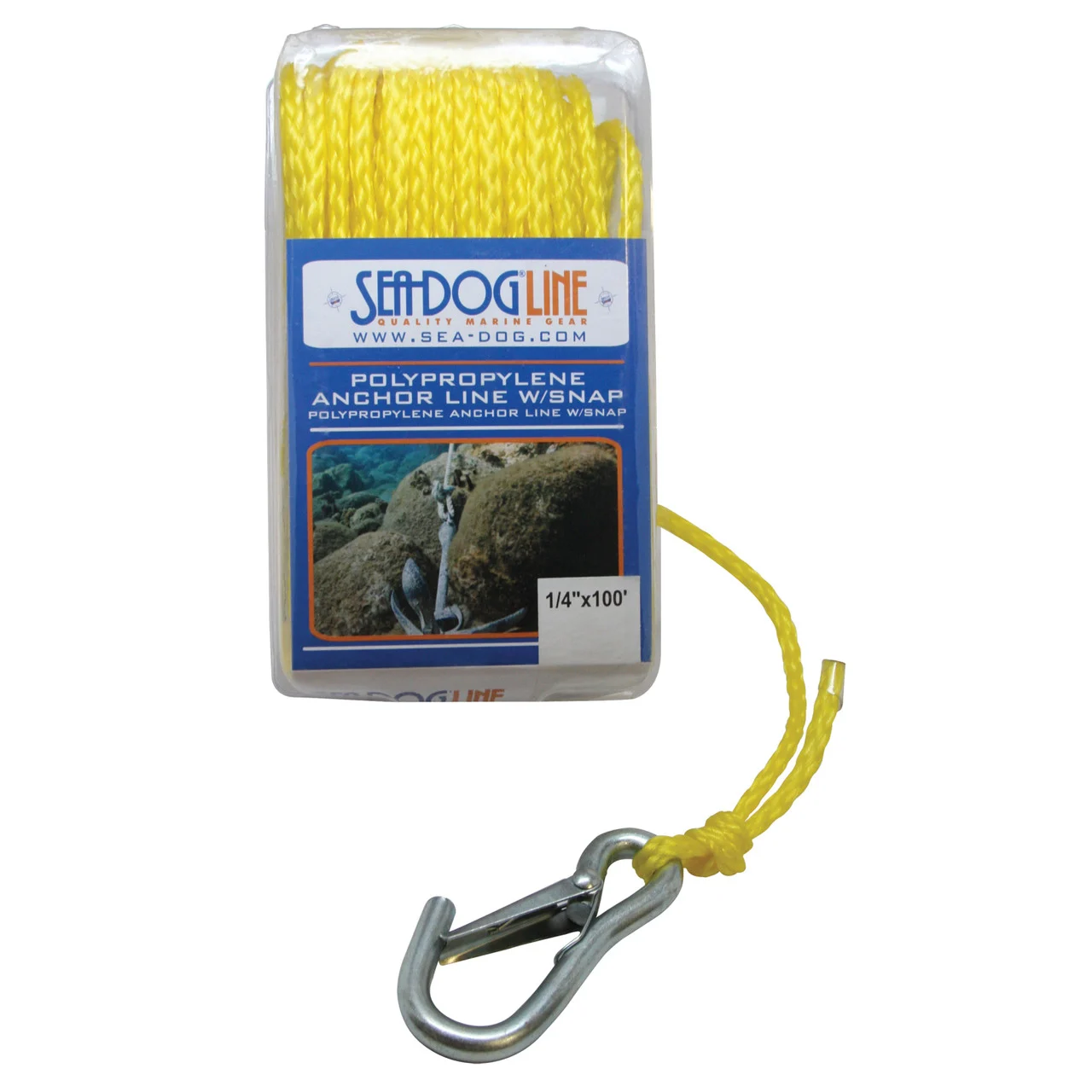 Sea-Dog 304206050YW-1 Polypropylene Anchor Line with Snap - Yellow, 1/4" x 50' - 304206050YW-1