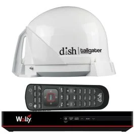 King Dish Tailgater Satellite Tv Antenna Bundle W/Dish Wally Hd Receiver & Cables