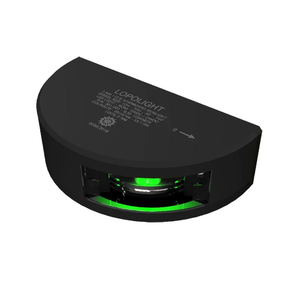 Lopolight Series 301-001 - Starboard Sidelight - 2NM - Vertical Mount - Green - Black Housing – Marine Electrical Replacement Part