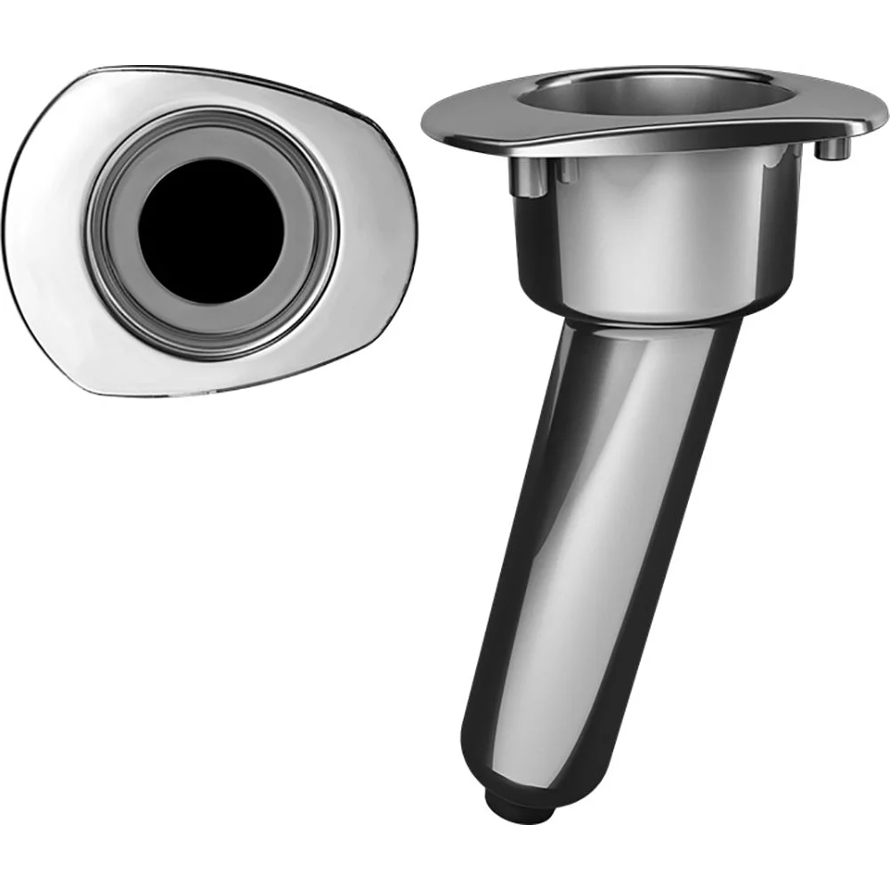 Mate Series Elite Screwless Stainless Steel 15° Rod & Cup Holder - Drain - Oval Top – Marine Boat Replacement Part