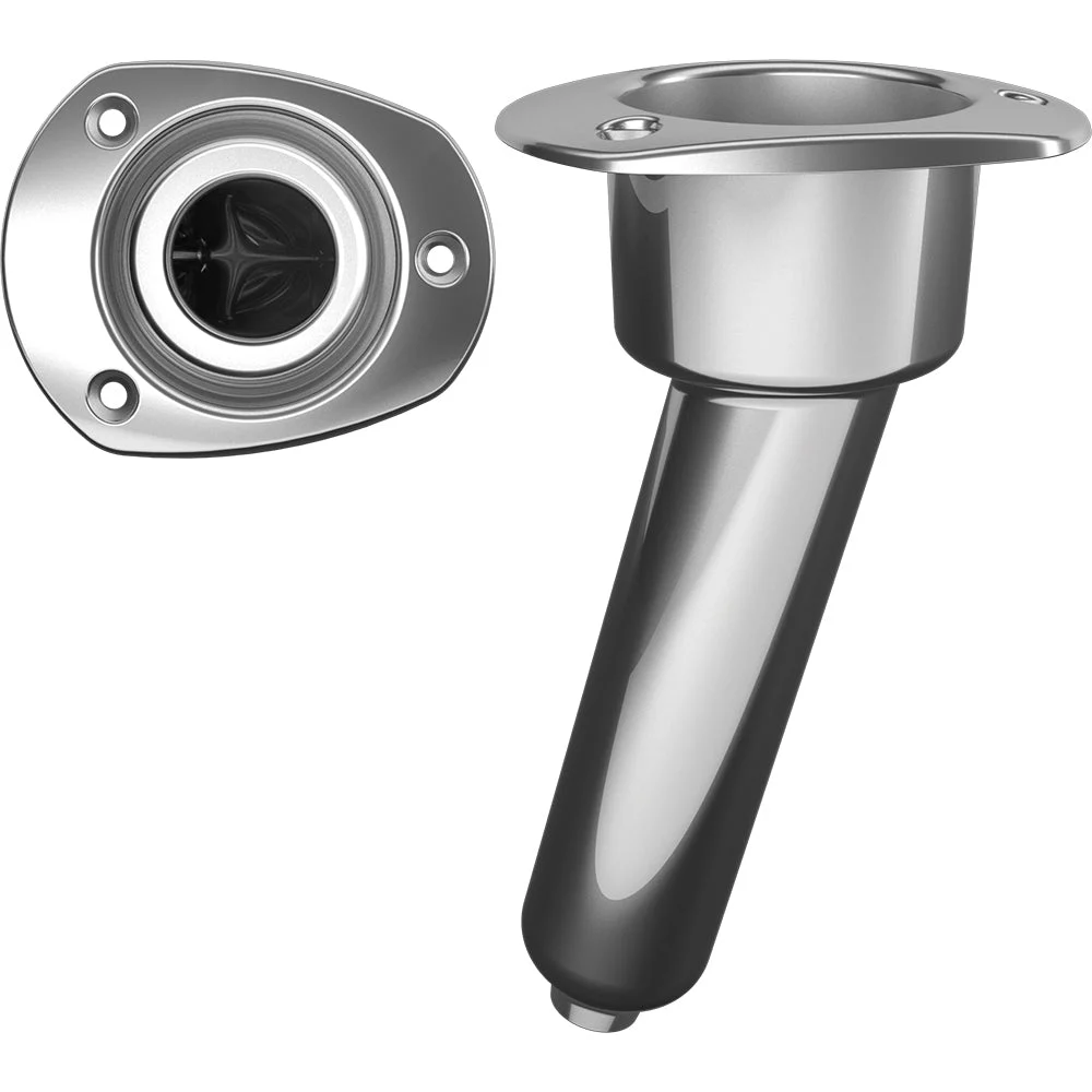 Mate Series Stainless Steel 15° Rod & Cup Holder - Drain - Oval Top – Marine Boat Replacement Part
