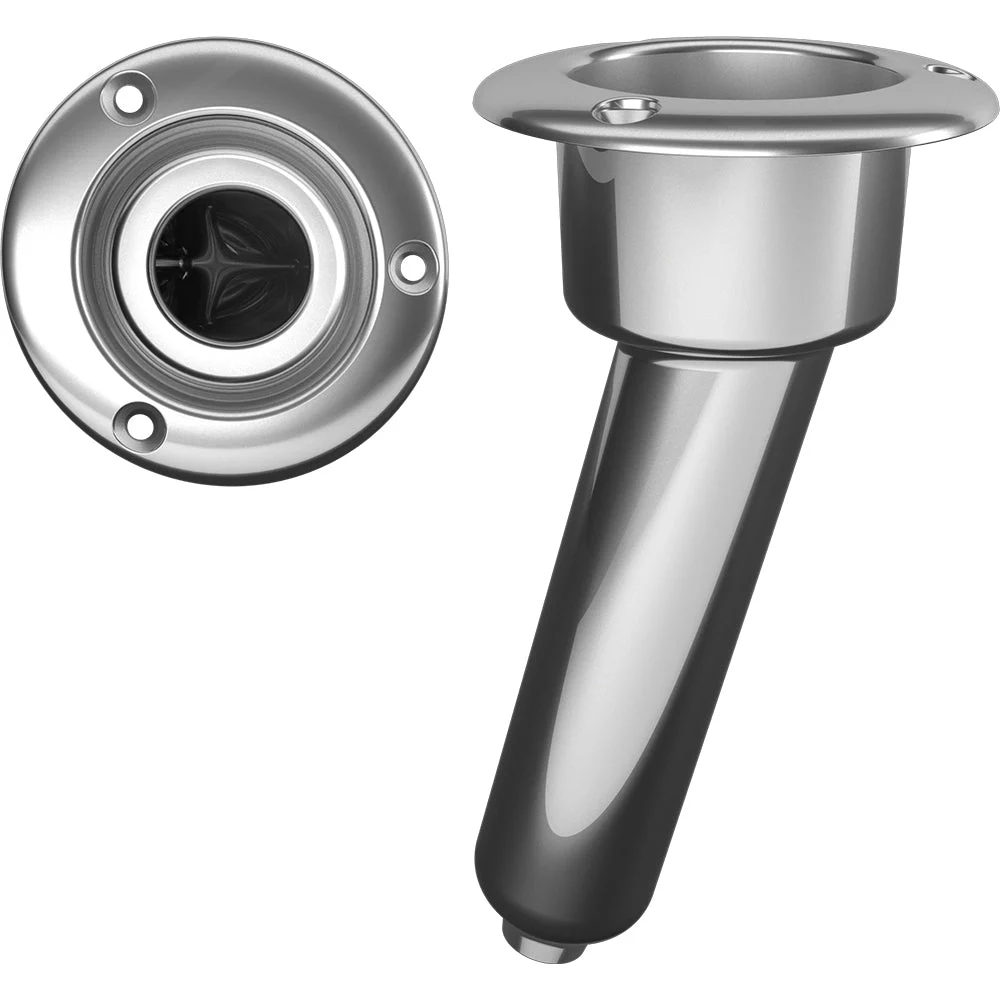 Mate Series Stainless Steel 15° Rod & Cup Holder - Drain - Round Top – Marine Boat Replacement Part