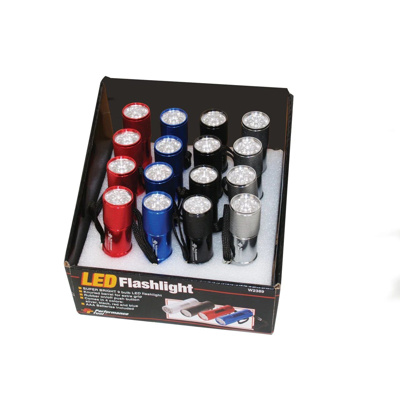 Wilmar W2451 Multi-Color LED Flashlight Display - 16 Pack - W2451