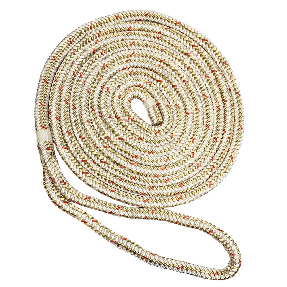 New England Ropes 1/2" Double Braid Dock Line - White/Gold w/Tracer - 15' – Marine Boat Replacement Part