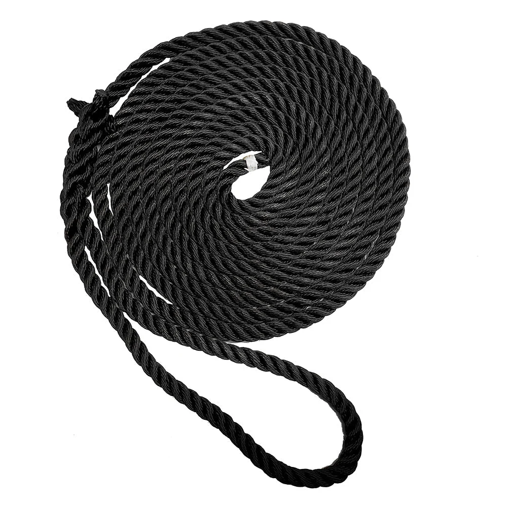 New England Ropes 1/2" Premium 3-Strand Dock Line - Black - 35' – Marine Boat Replacement Part