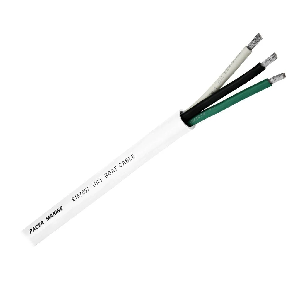 Pacer Round 3 Conductor Cable - 100' - 10/3 AWG - Black, Green & White – Marine Electrical Replacement Part