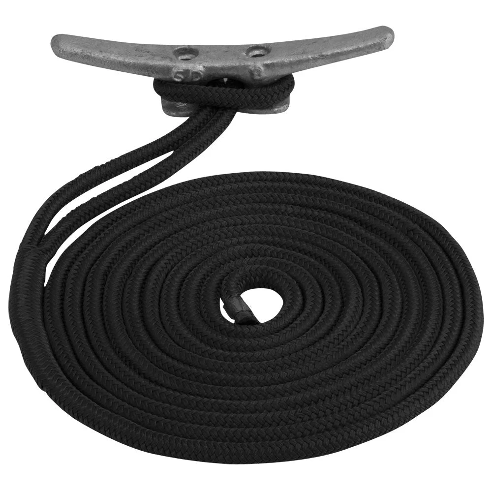 Sea-Dog Double Braided Nylon Dock Line - 1/2" x 30' - Black – Marine Boat Replacement Part