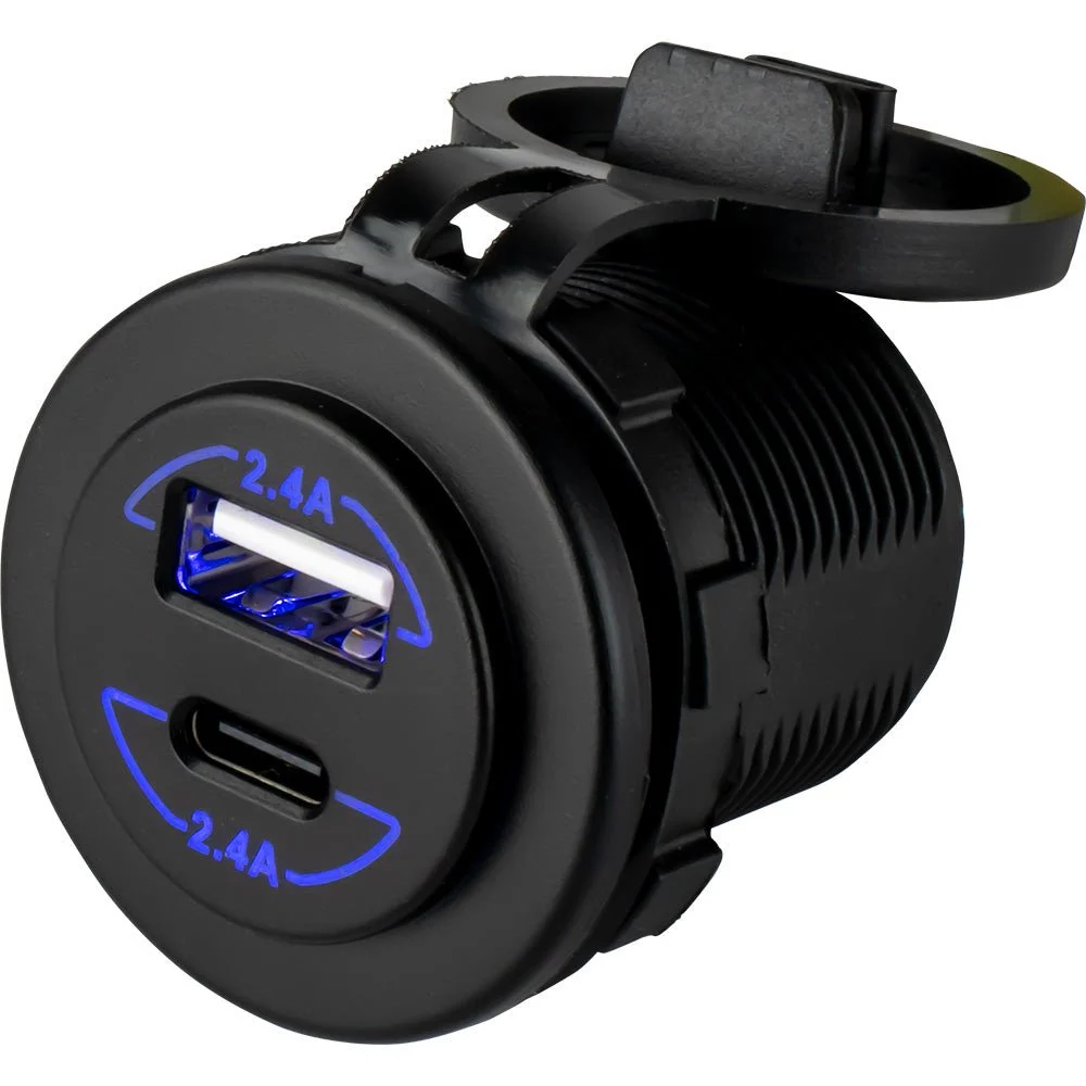 Sea-Dog Round Dual USB & USB-C Power Socket – Marine Electrical Replacement Part