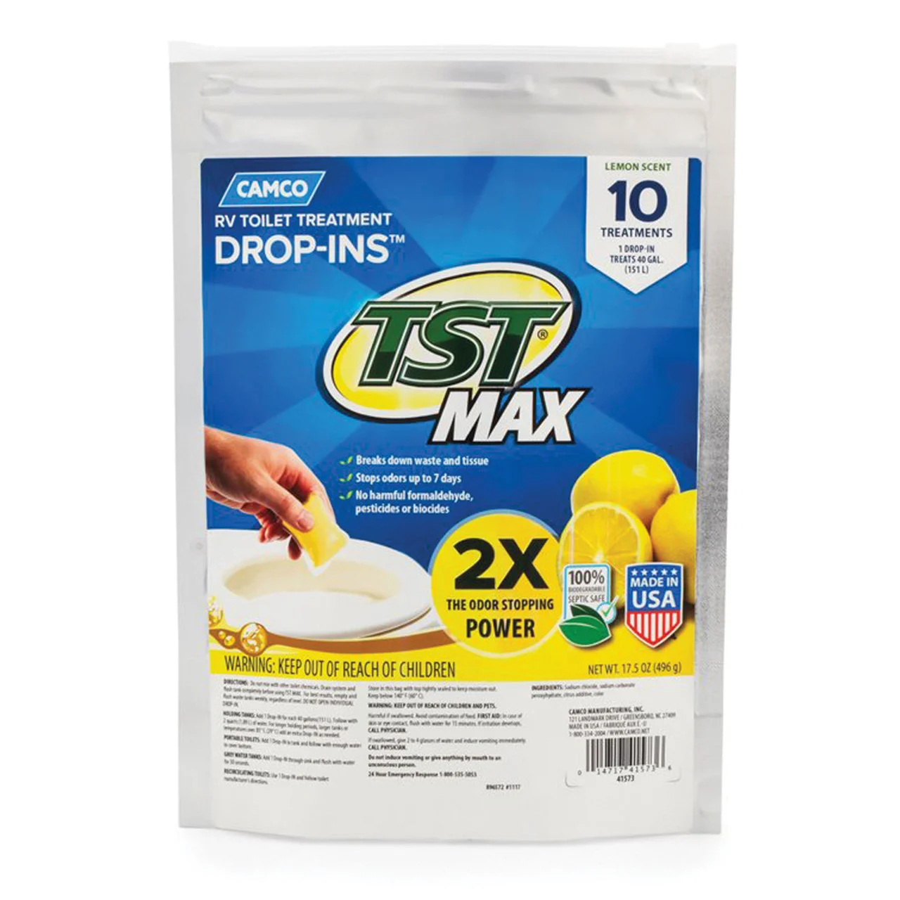 Camco 41573 TST Max Drop-Ins - Lemon Scent, Pack of 10 - 41573