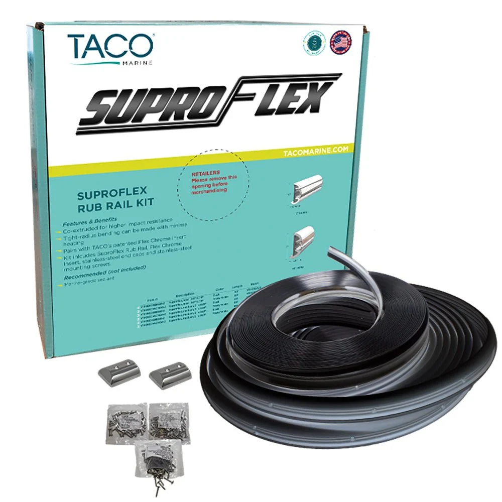 TACO Marine TACO SuproFlex Rub Rail Kit - Black w/Flex Chrome Insert - 1.6"H x .78"W x 60'L