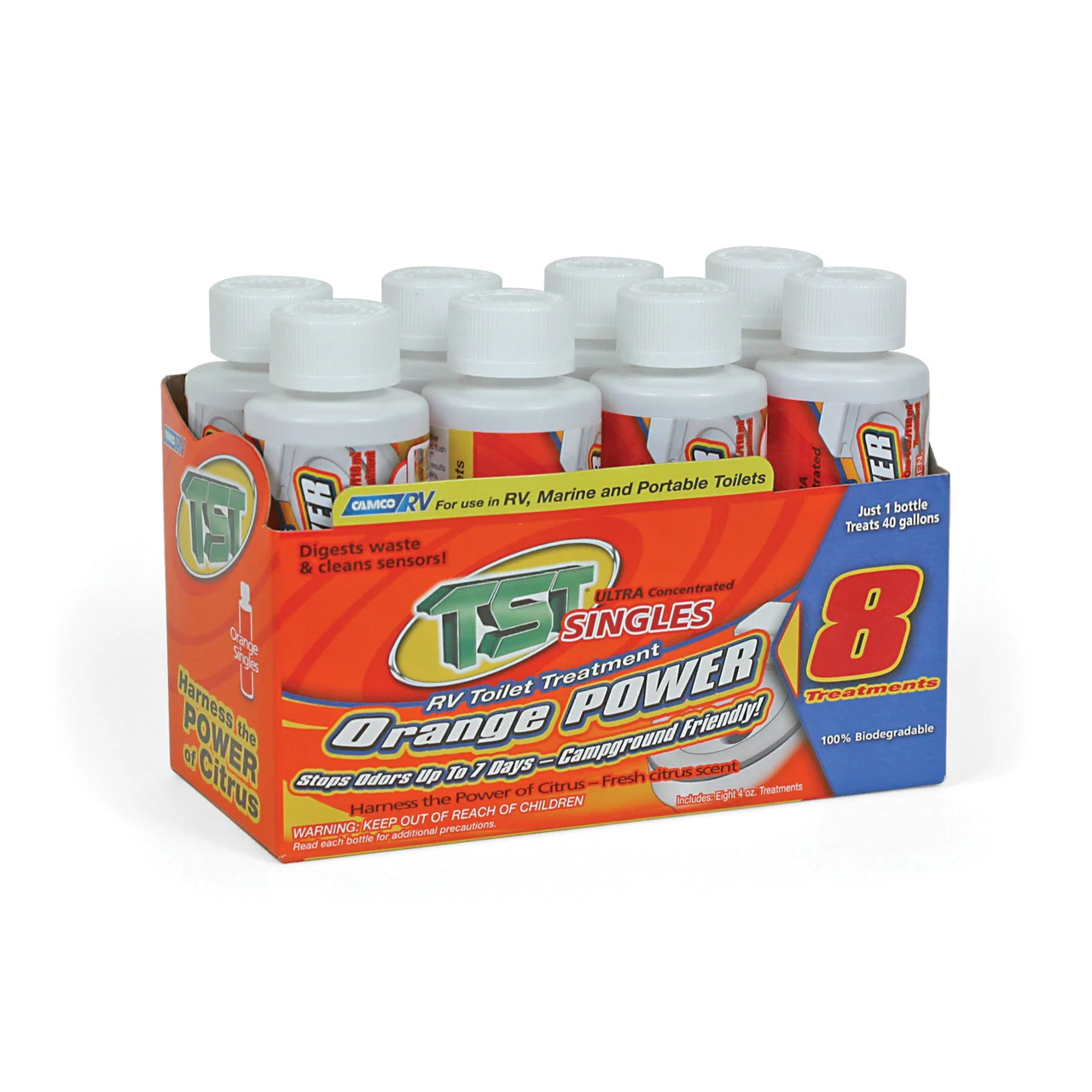Camco 41191 TST Orange Power Toilet Formula - 4 oz. Bottle, 8 Pack - 41191