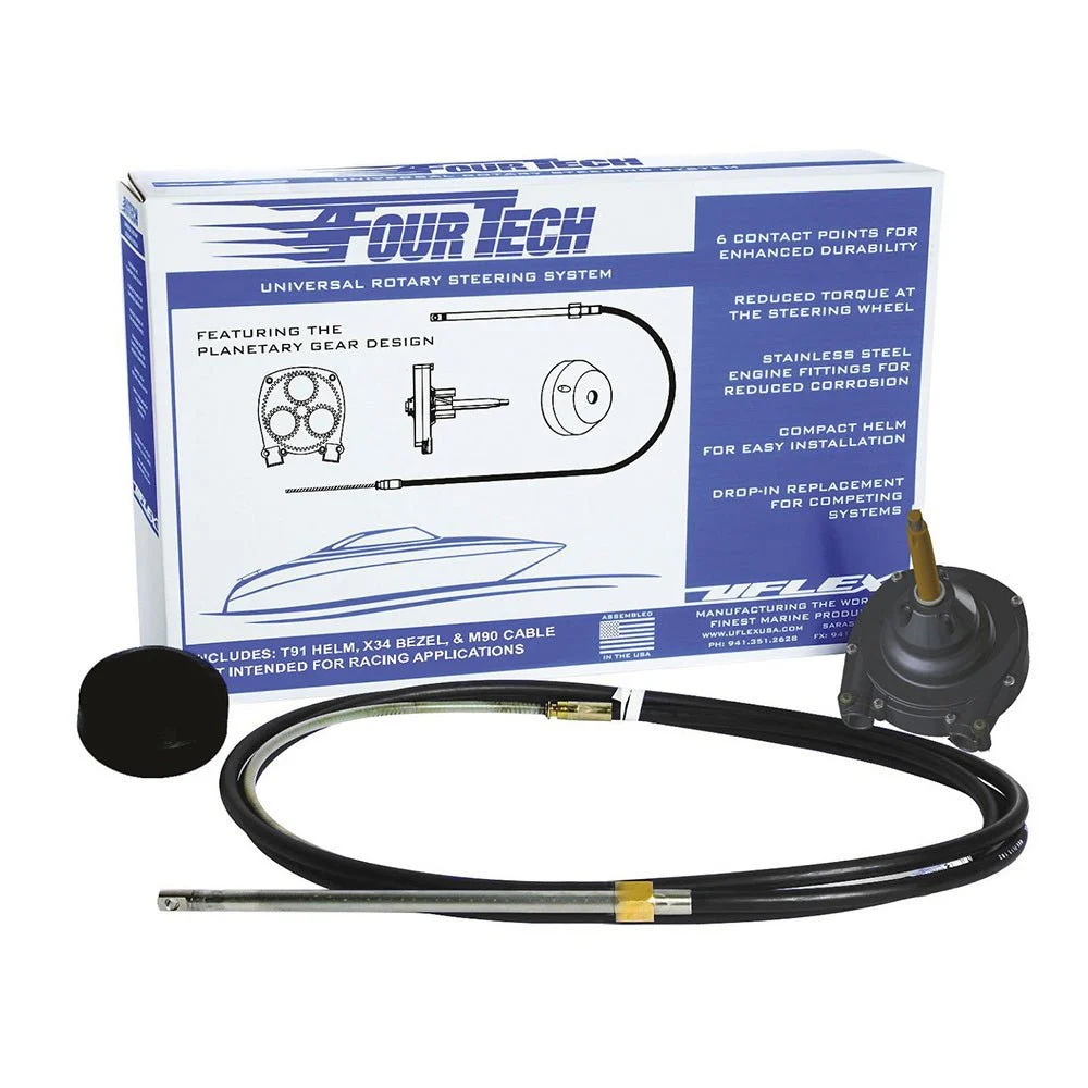 Uflex USA Uflex Fourtech 16' Black Mach Rotary Steering System w/Helm, Bezel & Cable – Marine Boat Replacement Part