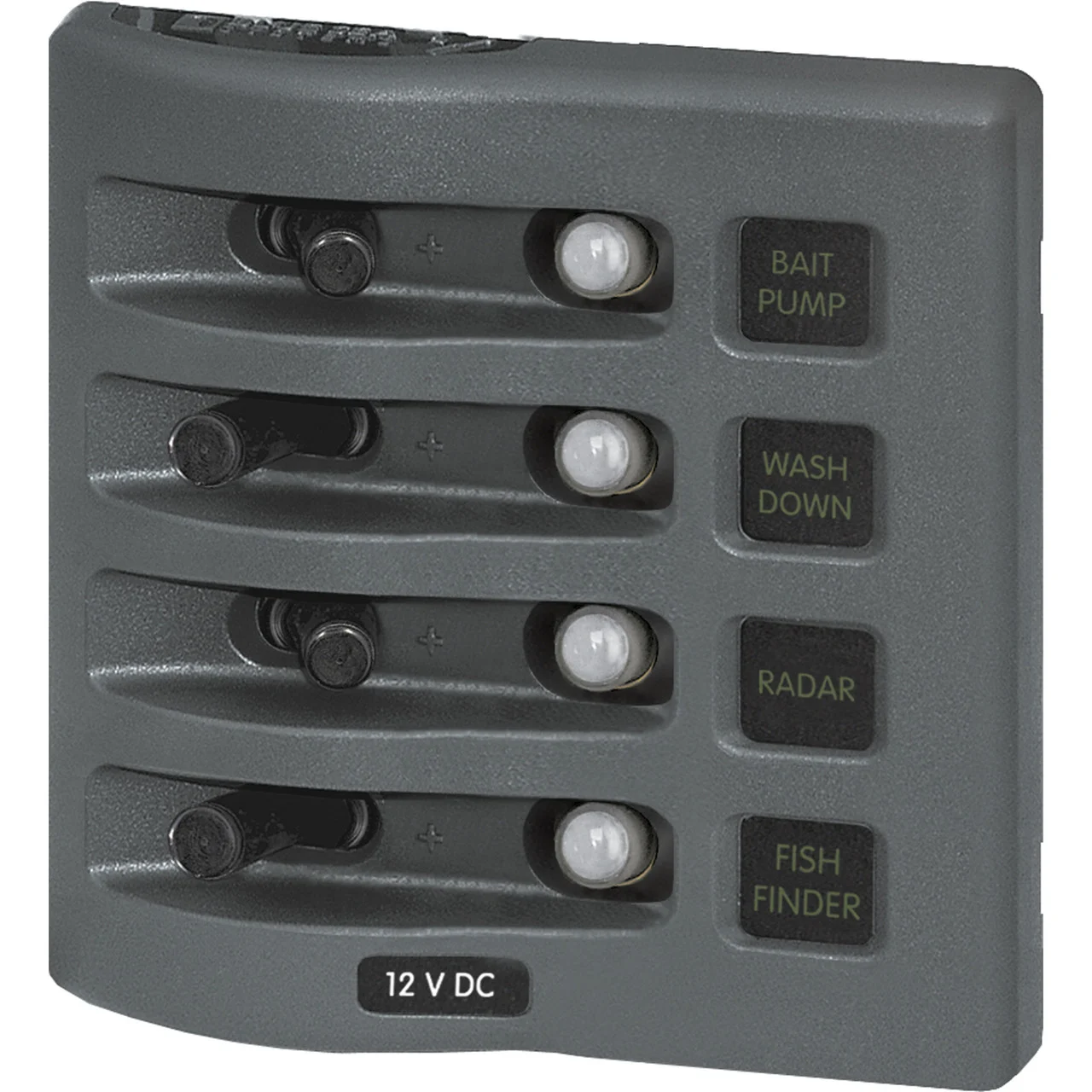 Blue Sea Systems 4374-BSS WeatherDeck 12V DC Waterproof Circuit Breaker Panel - Gray, 4 Positions - 4374-BSS