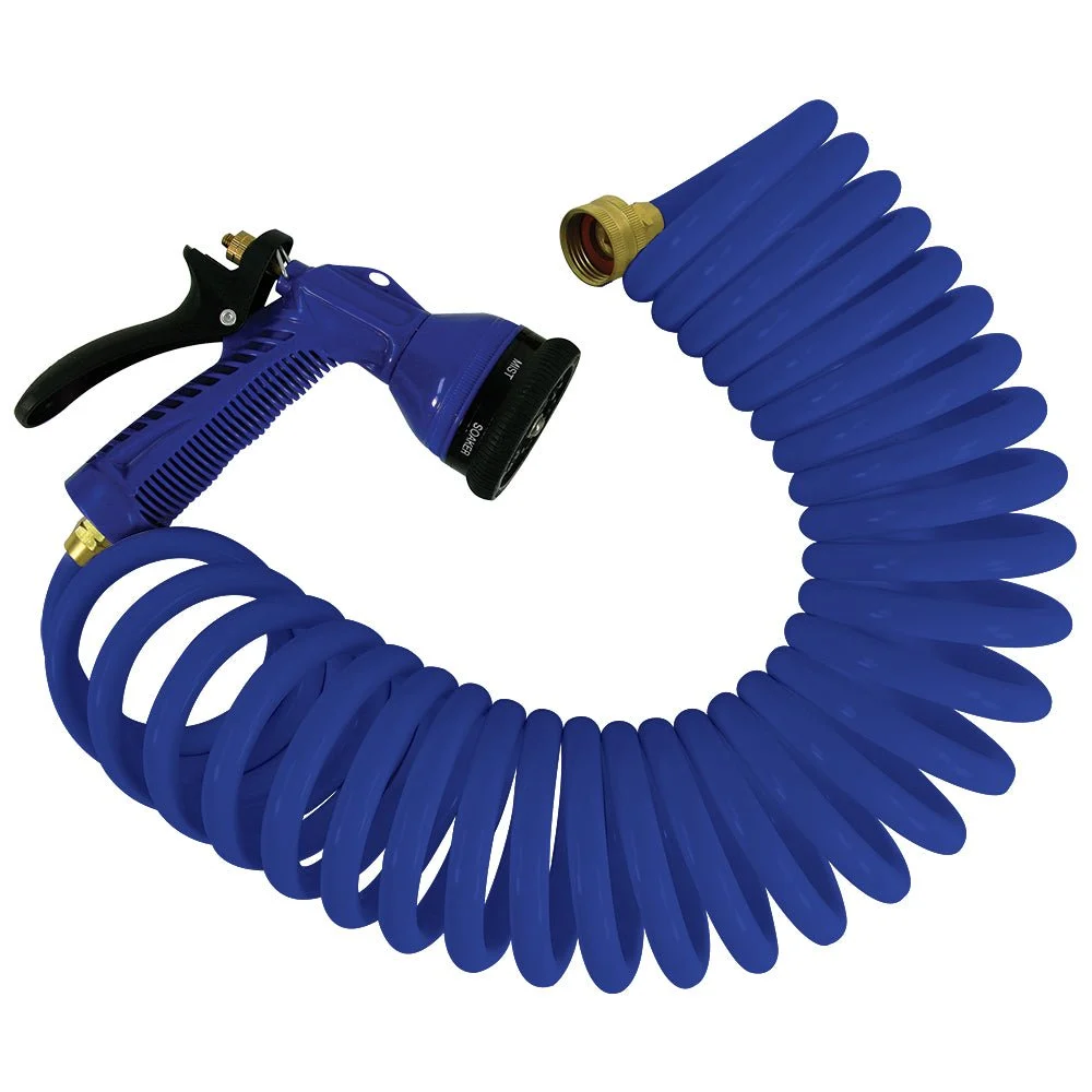Whitecap 50' Blue Coiled Hose w/Adjustable Nozzle – Marine Boat Replacement Part