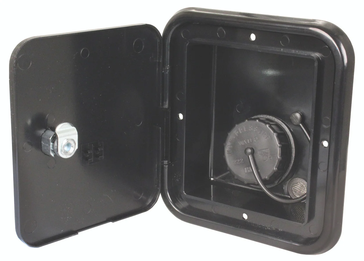 Thetford 94252 Gravity Water Hatch with Keyed Entry - 4-3/4" x 4-1/4" Cutout, Black - 94252
