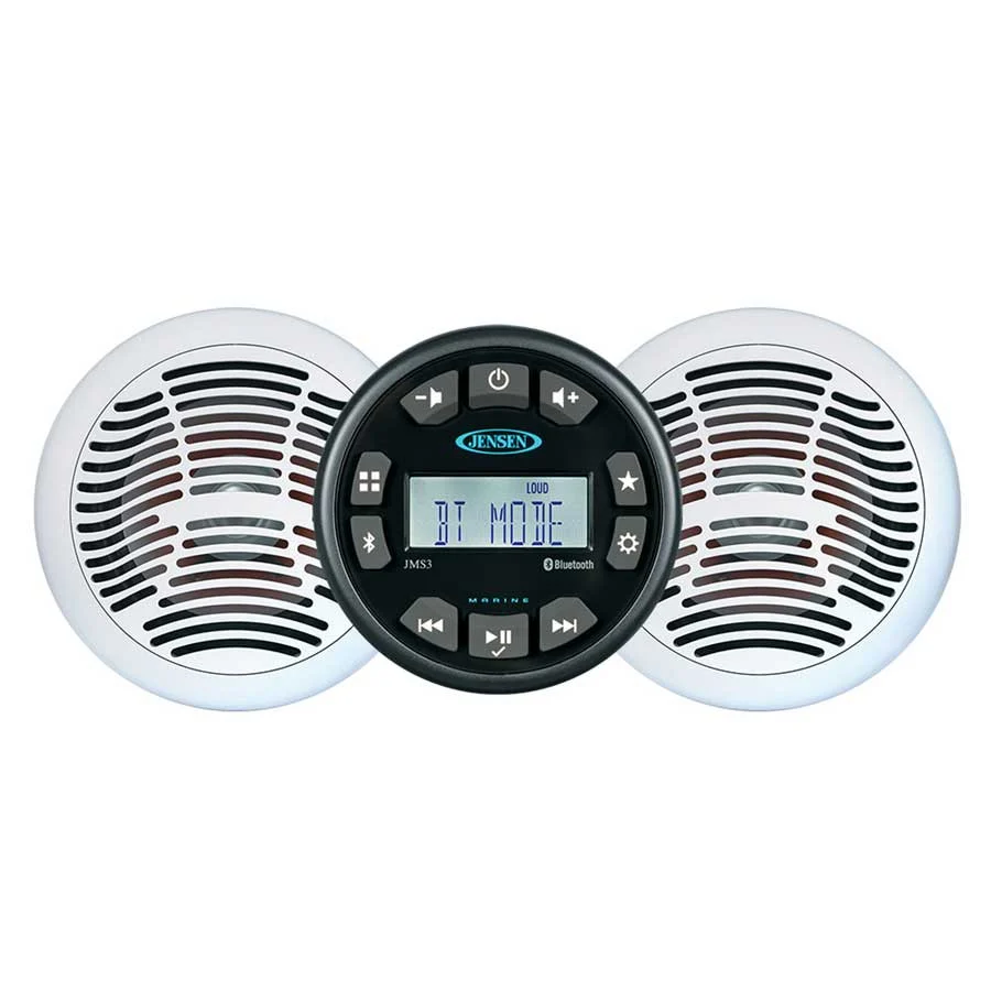 Jensen JMS3SPKG Marine AM/FM/USB Bluetooth Stereo System with (2) 6.5" Speakers - JMS3SPKG